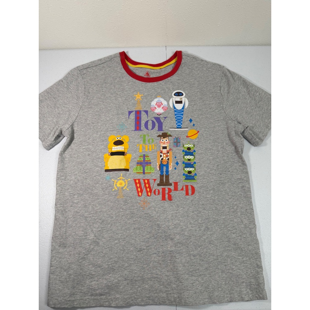 Disney Toy to the World Graphic Tee Men's Grey Short Sleeve Crew Neck Shirt Sz M